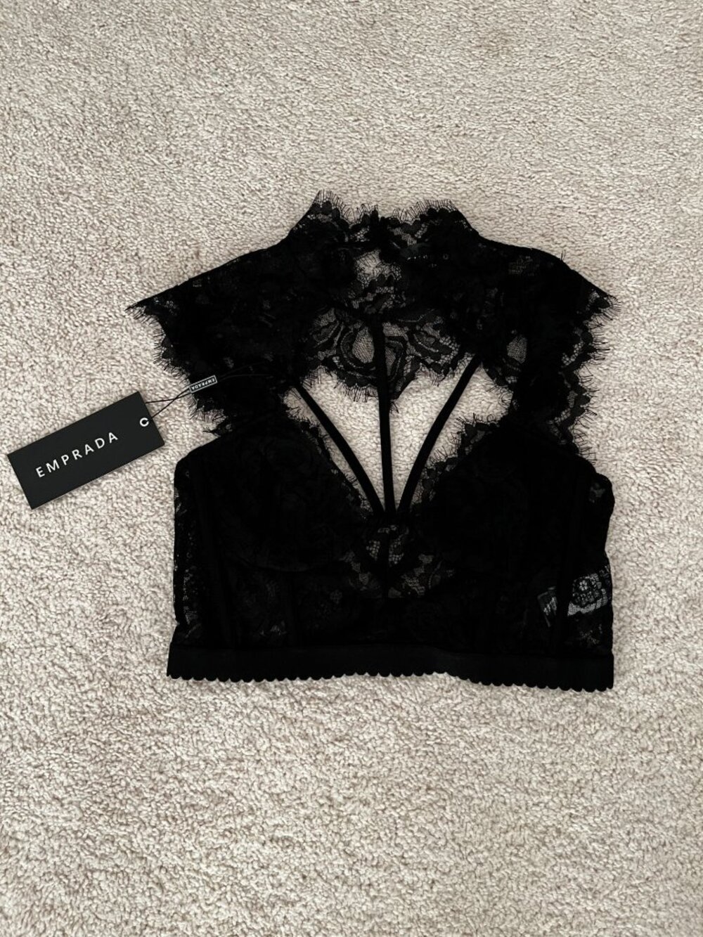 NWT Emprada Black Lace Bodice Bralette Top Corset Cocktail Tank‎ LARGE
